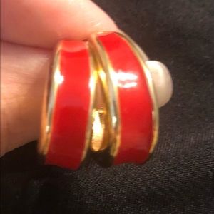 Gold & Red Enamel “J hook” earrings…1980’s style